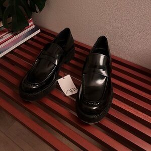 Zara patented leather loafers